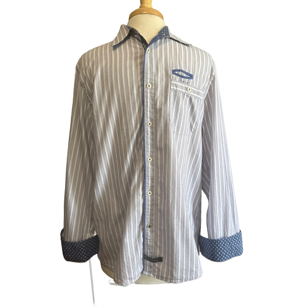 ENGLISH LAUNDRY Blaque Label White Blue Striped Casual Button Down Shirt Size M